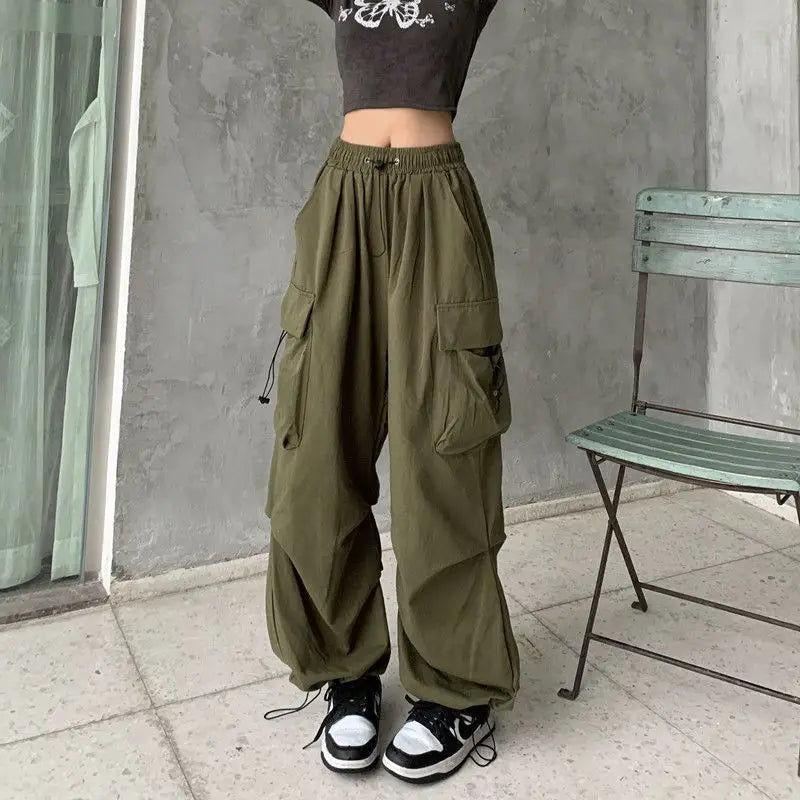 Calça Cargo Vintage Larga Com  Bolsos