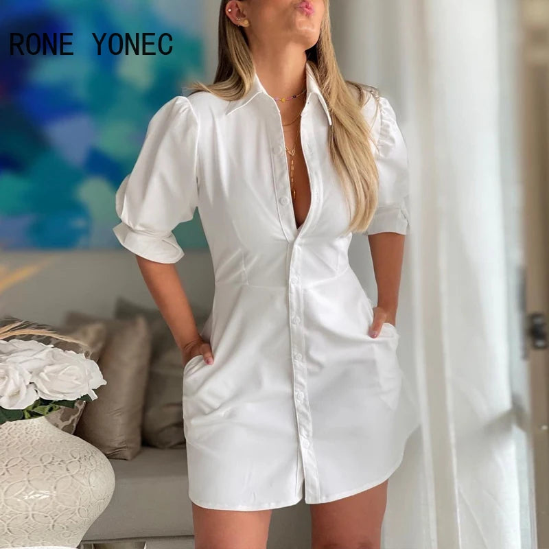 Vestido Curto Estilo Camisa Com Meia Manga