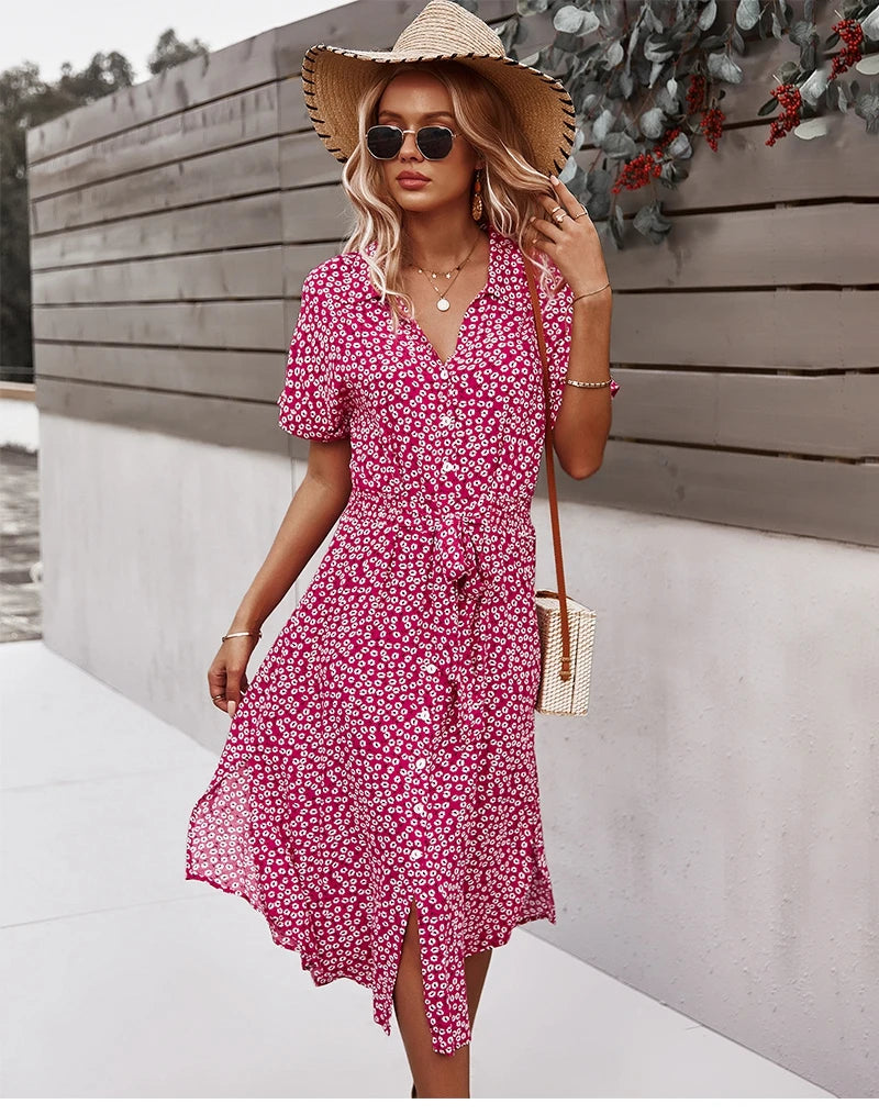 Vestido Longo Floral Com Decote em V