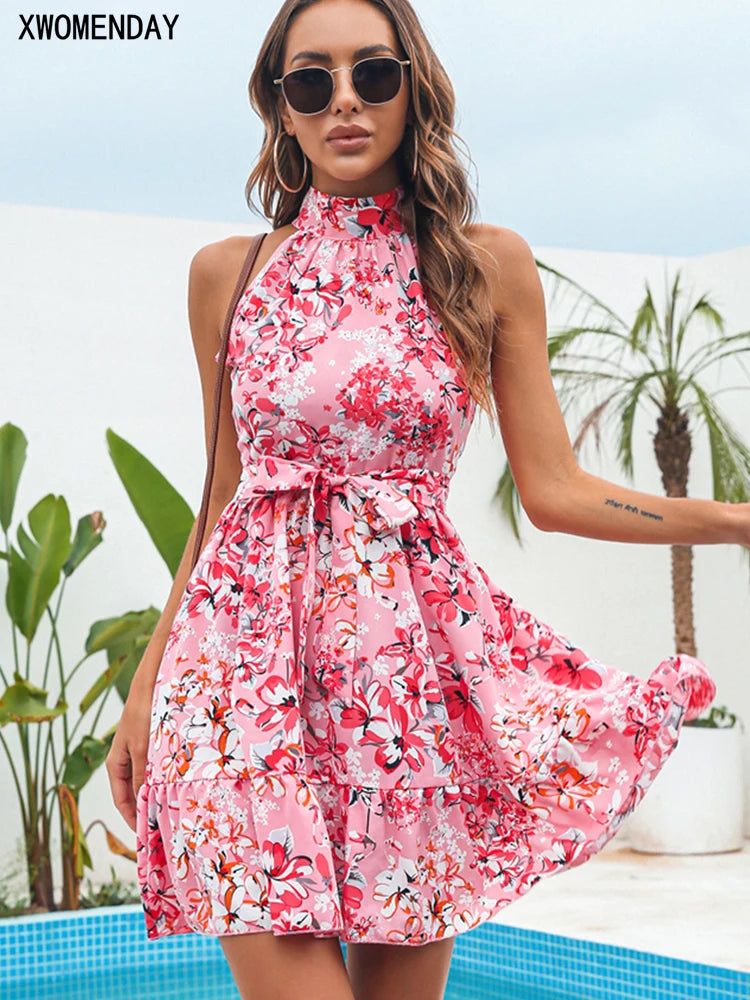 Vestido Curto Com Estampa Floral Estilo Verão