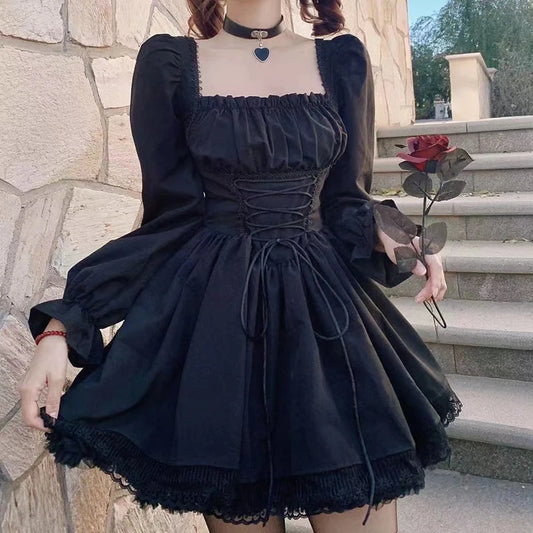 Vestido Curto Estilo Lolita Com Manga Buff Longa