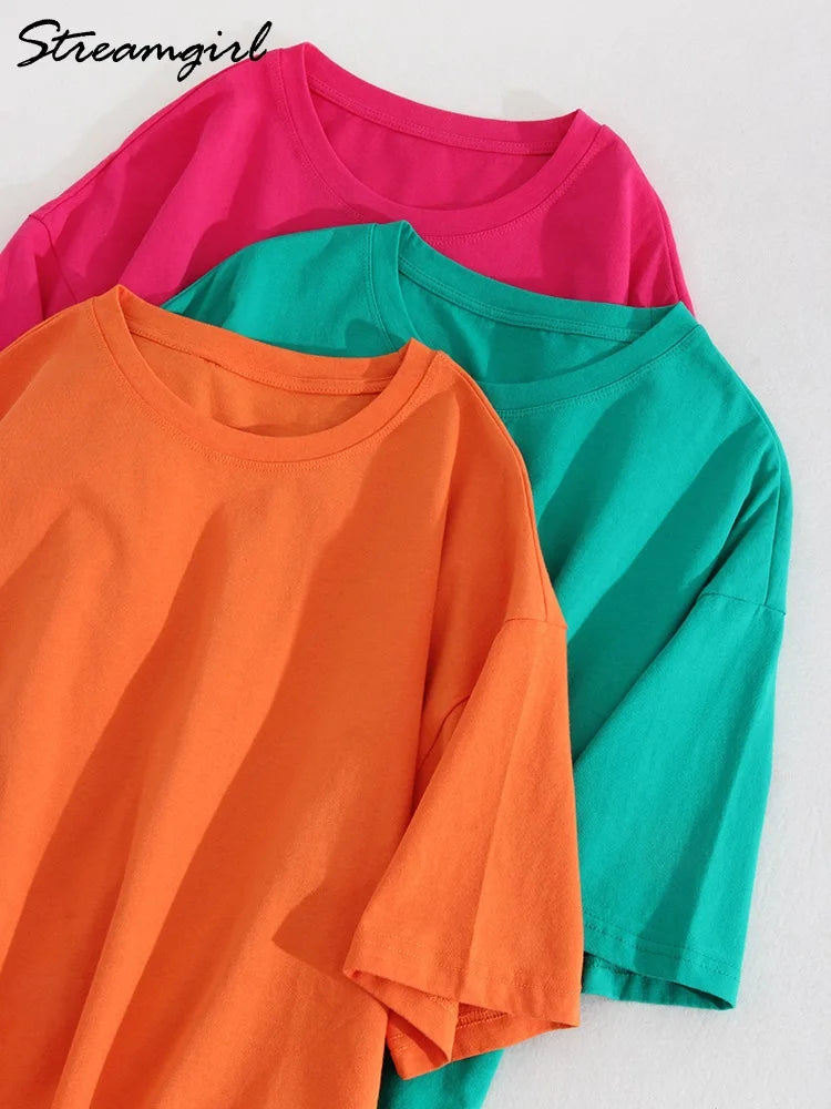 Camiseta Básica Solta Com Cores Sólidas