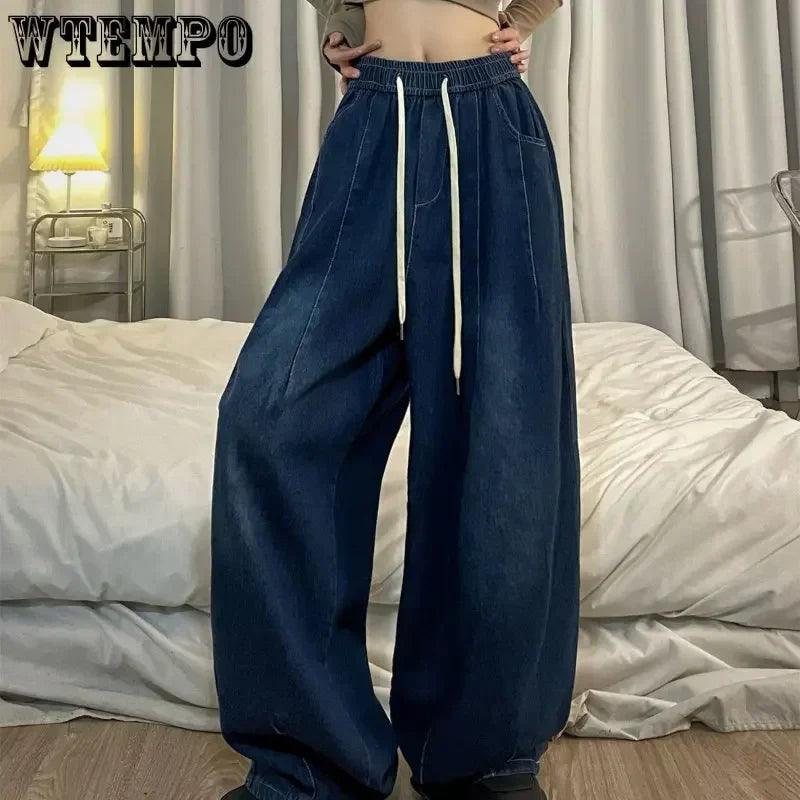 Calça Jeans  Baggy Com Cintura Elástica