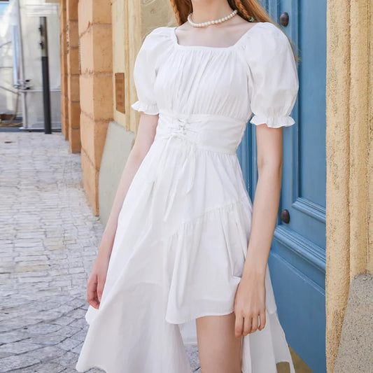 Vestido Midi Houzhou Verão Elegante Vintage