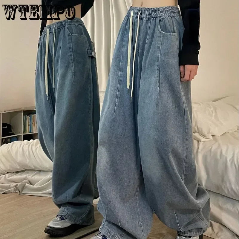 Calça Jeans  Baggy Com Cintura Elástica