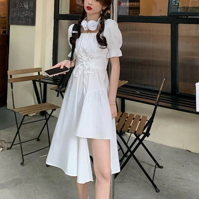 Vestido Midi Houzhou Verão Elegante Vintage