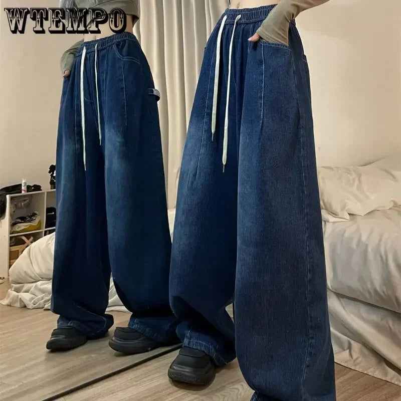 Calça Jeans  Baggy Com Cintura Elástica