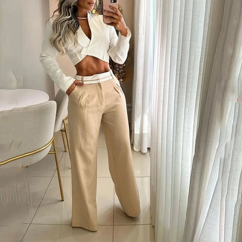 Conjunto Outono Com Calça Flare E Cropped Com Manga Longa