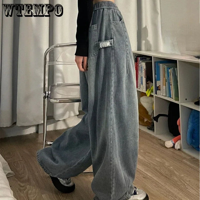 Calça Jeans  Baggy Com Cintura Elástica