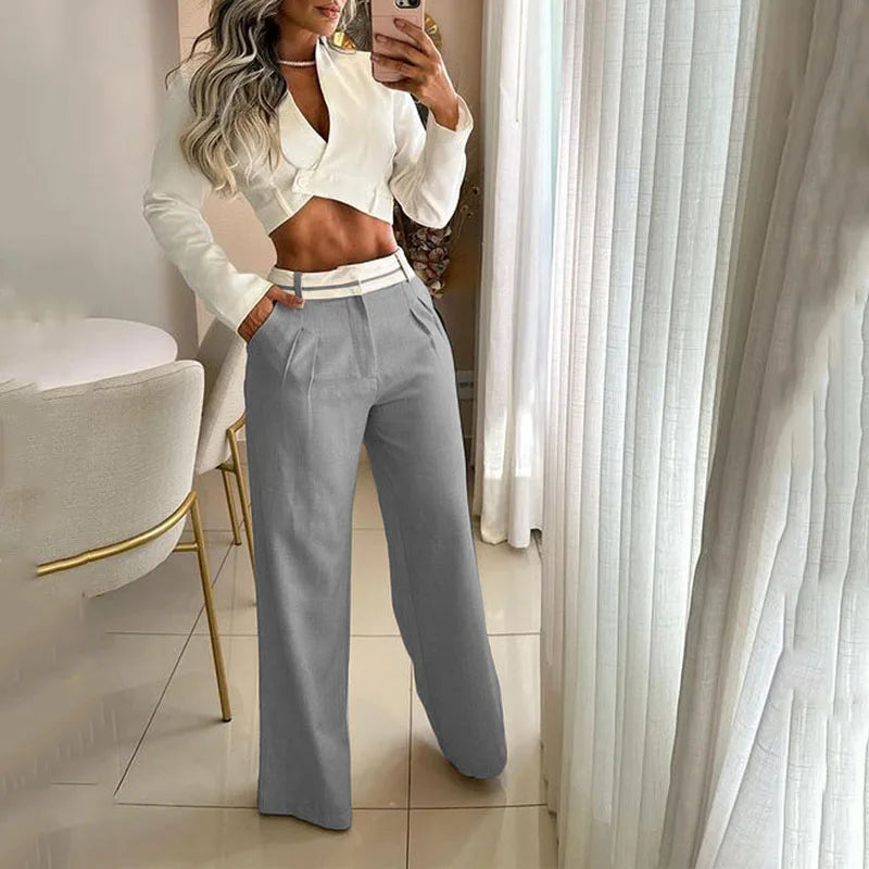 Conjunto Outono Com Calça Flare E Cropped Com Manga Longa